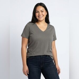 Lands’ End Olive Green V-Neck Tee Size L Tall Cotton Stretch
